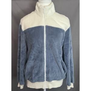 Intimissimi Women’s Blue White Block Fleece Bomber Zip-up Sweater - size S